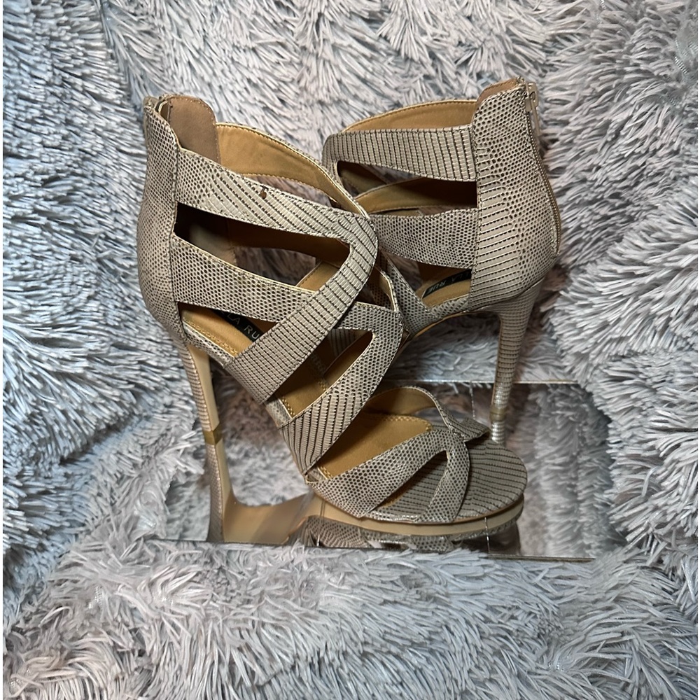 Taupe Snakeskin Gladiator Heels